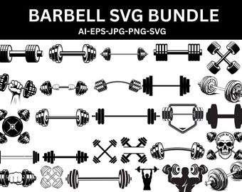 Barbell SVG Clipart Bundle, Weight Lifting Gym Files (Digital Download)