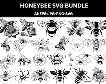 Bundle SVG abeille, clipart bourdon (téléchargement numérique)