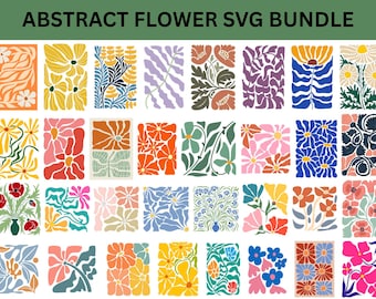Abstracte bloemen clipartbundel: retro bloem, SVG's en png's (digitale download)