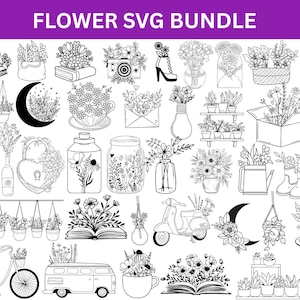 Flower Svg Png Bundle, Wildflower Svg Bundle,Botanical svg,nature svg, flower sketch svg,Wild Flower Svg,Minimalist Flower Bouquet