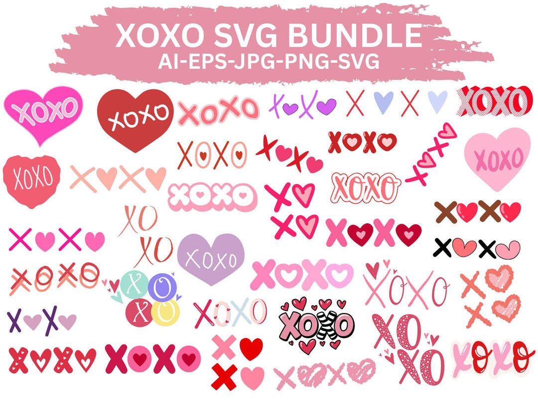 XOXO Hearts Valentine SVG PNG | Distressed Coquette Design (digital ...