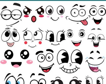 Bundle SVG visages émotion dessin animé, clipart visage kawaii (téléchargement numérique)