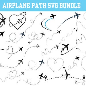Airplane Path SVG bundle,PNG Files For Cutting Machines,Travel svg,Love travel,vacation trip,honeymoon,Plane Route heart path cut file