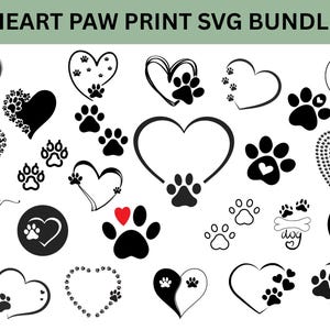 Heart Paw Svg Bundle, Paw Print Svg Bundle, Dog Paw Svg, Dog Paw Cut File, Custom Heart Paw Svg, Svg Files For Cricut, Instant Download