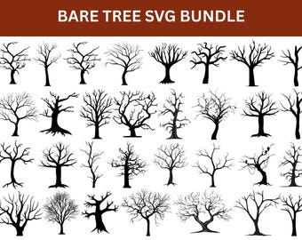 Bundle SVG arbre nu, fichiers de coupe pour le circuit, Clipart Silhouette sans feuilles (téléchargement numérique)