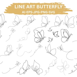 Linjekonst fjäril SVG-paket, blommig clipart (digital nedladdning)