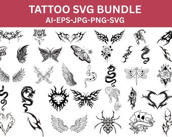 Tattoo Design svg bundle,Tattoo Line Art Set,Traditional Tattoo,(Digital Stamps)