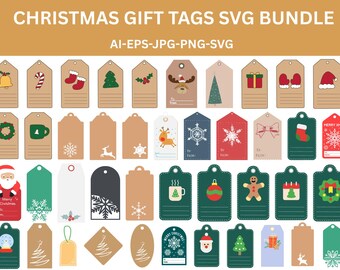 Lot d'étiquettes pour cadeaux de Noël SVG – fichiers découpés au laser (téléchargement numérique)