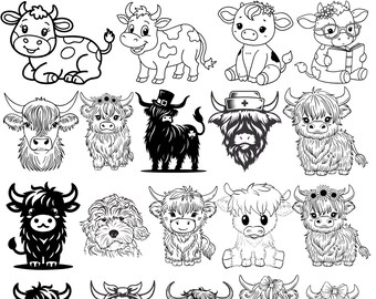 Paquete de imágenes prediseñadas SVG de vaca de las Tierras Altas (archivos EPS, PDF, AI y JPG)