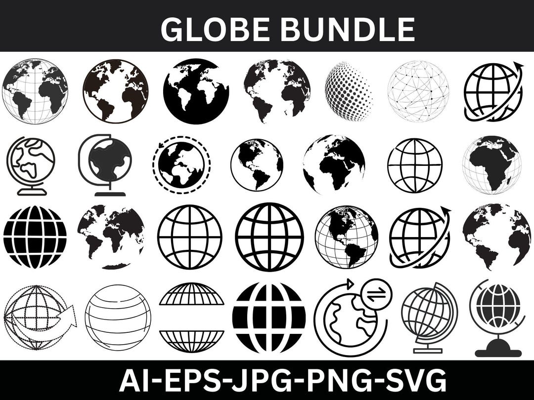 Globe SVG Bundle: World Map Clipart, Cut File (digital Download) - Etsy ...
