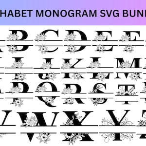 Sunflower Split Monogram svg,Floral Monogram,Alphabet Bundle,monogram alphabet svg,vg monogram fonts,Cut Files Svg/Png/Eps/Jpg,Monogram SVG