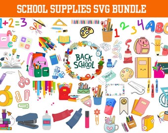 Schulbedarf SVG Bundle: Lehrer, Bleistift, Bus, Buntstift (Digitale Dateien)