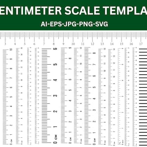 May include: A white and black centimeter scale template with the text "CENTIMETER SCALE TEMPLATE" and file type information. The scales are marked in centimeters, with clear markings for each millimeter. Ideal for measuring objects.