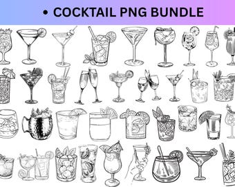 Cocktail Illustrations Clipart Bundle: Hand-Drawn Drinks, Italian Theme (PNG, AI, JPG)
