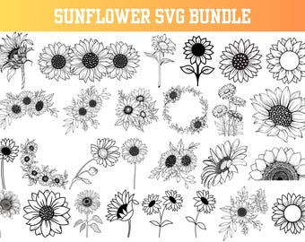 Lot tournesol SVG : graphiques floraux, design de t-shirt (téléchargement numérique)