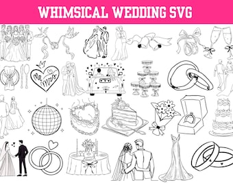Whimsical Wedding SVG Bundle: Illustrations, Icons, Doodles (Digital Download