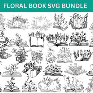Floral Book SVG,High Quality Floral Book SVG Bundle, Floral Book vector,wildflower book svg,book lovers png,stack of books svg,cut file.