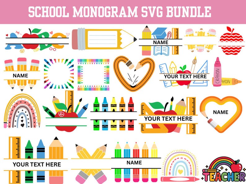School Split Monogram SVG Bundle: Pencil Name Label Cut File - Etsy ...