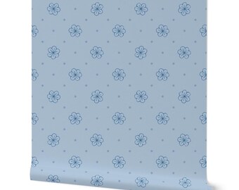Batik Flowers in Blue, Peel + Stick Wallpaper - Grasscloth, Type II