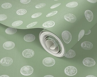 Button Up Dots Peel + Stick Wallpaper - Grasscloth, Type II - Green on Green