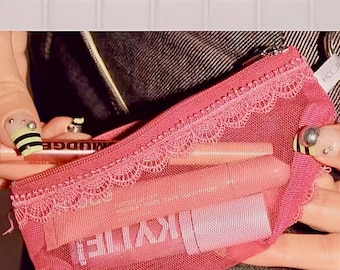 Kawaii Lace Panty Coin Purse, Mesh Earbud Pouch, Cute Mini Zipper Wallet, Bag Charm Keychain