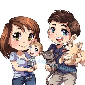 CUSTOM CHIBI COMMISSION, Chibi Couple, Chibi Pets, Custom Anime Art, Personalized Anime, Caricature, Anime Commission