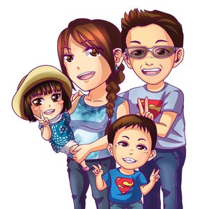 CUSTOM Chibi Family Portrait customized anime art portrait manga caricature digital image 1