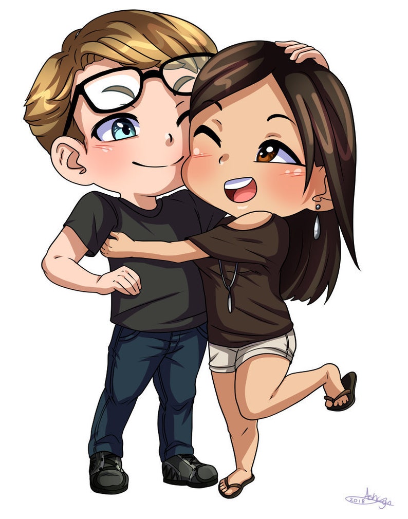 CUSTOM Chibi Couple Illustration Wedding Anniversary Etsy