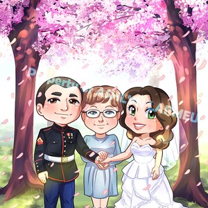 Coppia Chibi PERSONALIZZATA con sfondo dettagliato Caricatura per anniversario di matrimonio Ritratto artistico anime personalizzato Caricatura manga Salva la data