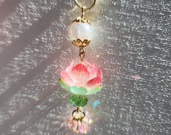Handmade Lotus Flower Phone Charm | Pink Green Accents, Serene Accessory
