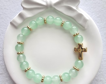 Gold Cross Beaded Bracelet | Glass Beads, Faith Jewelry