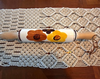 Vintage 1970s Ceramic and Wood Rolling Pin