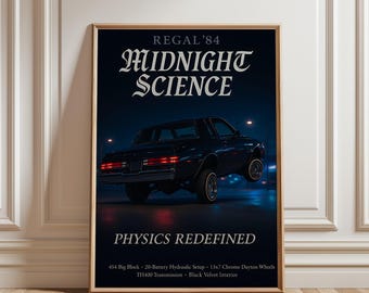 1980s Buick Regal Lowrider Poster, Night Drive Wall Art Print, Classic G-Body Car Decor