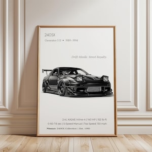 Póster del Nissan 240SX S13 / Decoración de pared con especificaciones JDM
