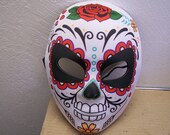 Day of the Dead Sugar Skull Neoprene Halloween Mask - Red Rose - Dia de los Muertos