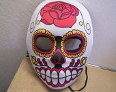 Day of the Dead Sugar Skull Neoprene Halloween Mask - Large Red Rose - Dia de los Muertos