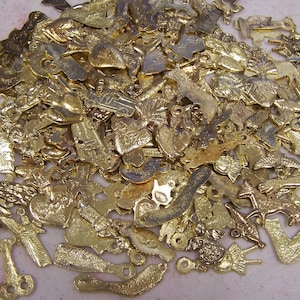 Lot of 50 Assorted Shiny Golden-Colored Milagros, Mexico