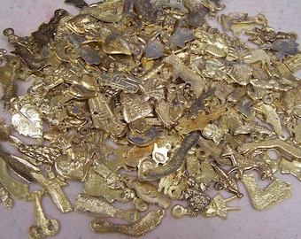 Lot of 50 Assorted Shiny Golden-Colored Milagros, Mexico