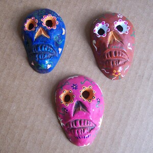 Day of the Dead 3 Small Painted Clay Skull Masks