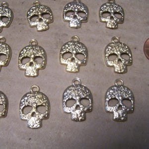 Day of the Dead Lot of 12 Golden Textured Sugar Skull Charms - Mexico