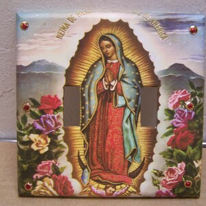 Doppelsteckscheibe - Jungfrau von Guadalupe mit Rosenbild
