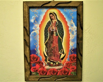 Framed Giclee Print - Virgin of Guadalupe with Roses - Mexico