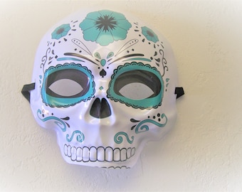 Day of the Dead Sugar Skull Plastic Halloween Mask - Turquoise - Dia de los Muertos