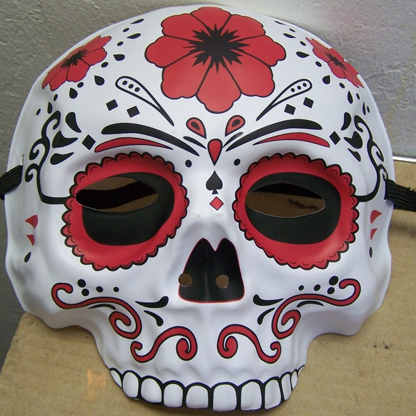 Day of the Dead Sugar Skull Plastic Halloween Mask - Red - Dia de los Muertos