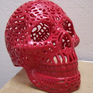Lifesize Plastic Altar Skull - Oaxaca Style - Red