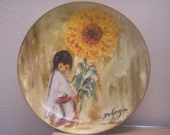Piękny zabytkowy talerz De Grazia „Słonecznikowy chłopiec” 1985 Artyści Światowej Porcelany