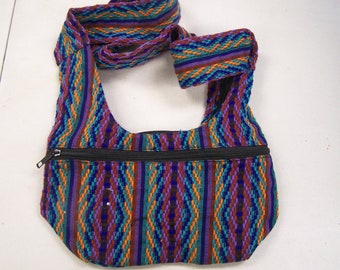 SALE! Cotton Guatemalan Shoulder Bag Purse, 2 Lined Zipper Pouches - Darker Purple