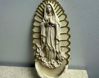 Virgin of Guadalupe Resin Holy Water Font 7.5" Long