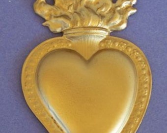 Large Tin/Silver GOLDEN Flamed Sacred Heart Milagro Ex Voto