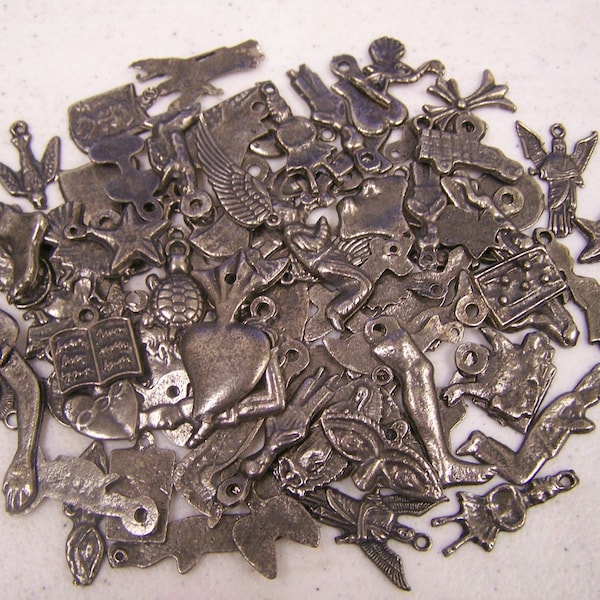 Lot of 50 Assorted Antiqued/Aged Gray Colored Milagros, Mexico